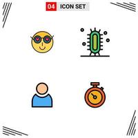 Modern Set of 4 Filledline Flat Colors Pictograph of smiley study cute experiment user Editable Vector Design Elements