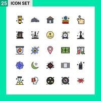 Pack of 25 Modern Filled line Flat Colors Signs and Symbols for Web Print Media such as touch double hose globe education Editable Vector Design Elements