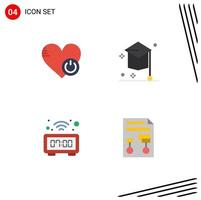 Group of 4 Flat Icons Signs and Symbols for shutdown university heart degree digital Editable Vector Design Elements