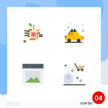 pictograma conjunto de 4 4 sencillo plano íconos de manzana comunicación digital Taxi interfaz editable vector diseño elementos