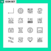 Mobile Interface Outline Set of 16 Pictograms of form disease web control sound Editable Vector Design Elements