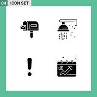 Set of 4 Modern UI Icons Symbols Signs for box warning mechanical shower calendar Editable Vector Design Elements