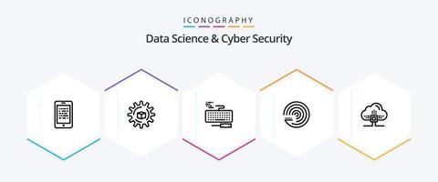 Data Science And Cyber Security 25 Line icon pack including based. forecasting model. scince. model. repair vector