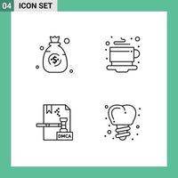 4 Universal Line Signs Symbols of bag digital breakfast hot file Editable Vector Design Elements