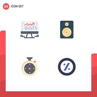 4 Creative Icons Modern Signs and Symbols of computer timer monitor music hotel Editable Vector Design Elements