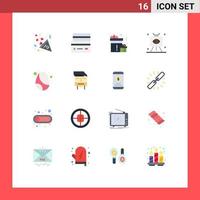 Pack of 16 creative Flat Colors of television rugby shopping game party Editable Pack of Creative Vector Design Elements