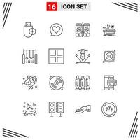 Set of 16 Modern UI Icons Symbols Signs for hanging acrobatic call forwarding hospital theater Editable Vector Design Elements