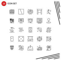 25 Thematic Vector Lines and Editable Symbols of match fire business table desk Editable Vector Design Elements