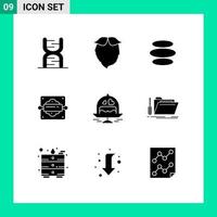 Universal Icon Symbols Group of 9 Modern Solid Glyphs of bread rolling pin baking beared bakery crypto Editable Vector Design Elements