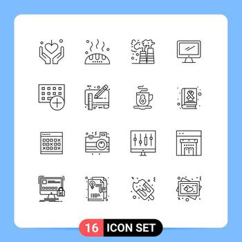 User Interface Pack of 16 Basic Outlines of add imac factory device computer Editable Vector Design Elements