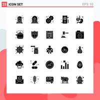 Modern Set of 25 Solid Glyphs Pictograph of stomach day cookies cancer globe Editable Vector Design Elements