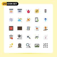 Pictogram Set of 25 Simple Flat Colors of light trafic insect money coin Editable Vector Design Elements
