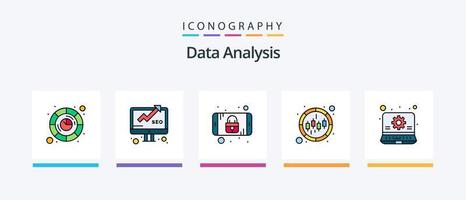 Data Analysis Line Filled 5 Icon Pack Including document. document. chart. data. analytics. Creative Icons Design vector