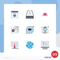 Set of 9 Vector Flat Colors on Grid for education page heartbeat code browser Editable Vector Design Elements