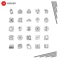 Editable Vector Line Pack of 25 Simple Lines of gem secure estate security lock Editable Vector Design Elements