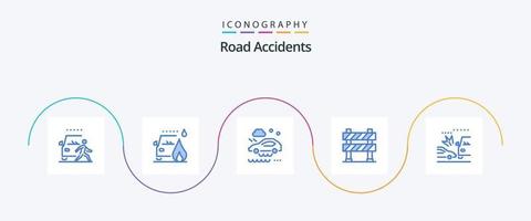 Road Accidents Blue 5 Icon Pack Including under construction. construction barrier. road. boundary. wet road vector