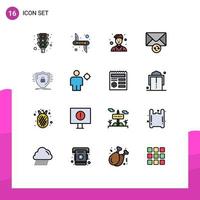 Set of 16 Modern UI Icons Symbols Signs for firewall sync safety message worker Editable Creative Vector Design Elements