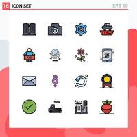 Pack of 16 creative Flat Color Filled Lines of people man cogs jobless transport Editable Creative Vector Design Elements