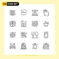 Set of 16 Modern UI Icons Symbols Signs for funding crowd team mind finger Editable Vector Design Elements
