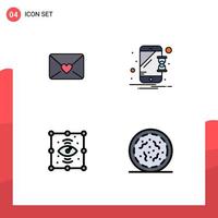 Pack of 4 creative Filledline Flat Colors of mail eye device notification halloween Editable Vector Design Elements