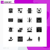 Pack of 16 Modern Solid Glyphs Signs and Symbols for Web Print Media such as stove consultant smart tasks manager Editable Vector Design Elements