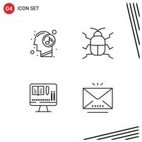 4 Universal Line Signs Symbols of human book relaxed insect email Editable Vector Design Elements