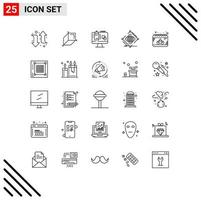 Set of 25 Commercial Lines pack for mask calendar data web internet Editable Vector Design Elements