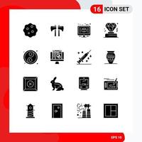 Pack of 16 Modern Solid Glyphs Signs and Symbols for Web Print Media such as yin yin yang architecture membership business Editable Vector Design Elements