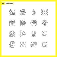 Set of 16 Modern UI Icons Symbols Signs for coffee calendar chess security lock Editable Vector Design Elements