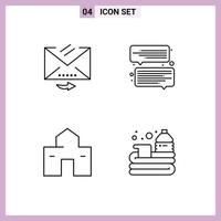 4 Universal Line Signs Symbols of answer house reply message shack Editable Vector Design Elements