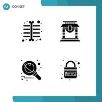 4 Universal Solid Glyph Signs Symbols of chest research door chinese space Editable Vector Design Elements