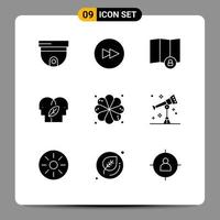 User Interface Pack of 9 Basic Solid Glyphs of astronomy spa lock plumeria head Editable Vector Design Elements