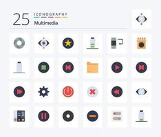 Multimedia 25 Flat Color icon pack including product. cd. star. swap. column vector