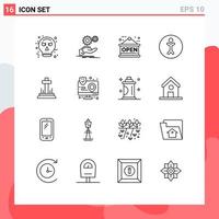 Pictogram Set of 16 Simple Outlines of cross celebration services person accessibility Editable Vector Design Elements