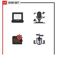 Group of 4 Filledline Flat Colors Signs and Symbols for computer money audio wallet purse Editable Vector Design Elements