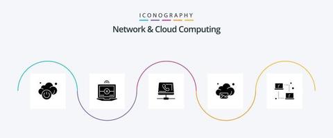 Network And Cloud Computing Glyph 5 Icon Pack Including networking. computing. help. technology. gallery vector