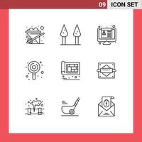 Pictogram Set of 9 Simple Outlines of engineer construction resume building sweets Editable Vector Design Elements