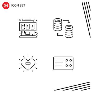 universal icono símbolos grupo de 4 4 moderno línea de relleno plano colores de juego compartir palanca de mando servidor corazón editable vector diseño elementos