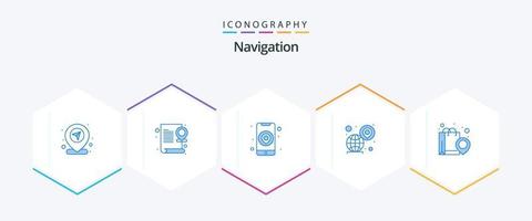 Navigation 25 Blue icon pack including pin. location. document. globe. mobile vector