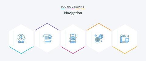 navegación 25 azul icono paquete incluso alfiler. ubicación. documento. globo. móvil vector