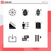 Set of 9 Commercial Solid Glyphs pack for job skills professional skills smart stair down Editable Vector Design Elements