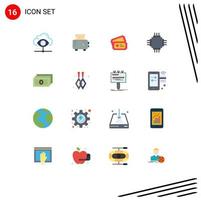 Pack of 16 creative Flat Colors of dollar electronic tecket electric chip Editable Pack of Creative Vector Design Elements