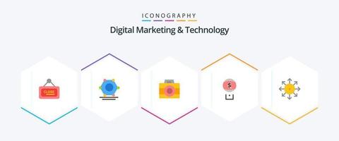 Digital Marketing And Technology 25 Flat icon pack including media. ads. computer. digital. dollar vector