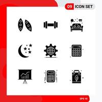 Universal Icon Symbols Group of 9 Modern Solid Glyphs of server gear furniture night halloween Editable Vector Design Elements