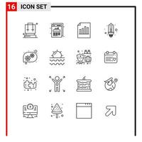 Pictogram Set of 16 Simple Outlines of gear saver document energy sheet Editable Vector Design Elements