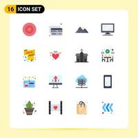 Set of 16 Commercial Flat Colors pack for label imac landscape device computer Editable Pack of Creative Vector Design Elements