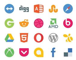 20 social medios de comunicación icono paquete incluso xbox cms regatear wordpress html vector
