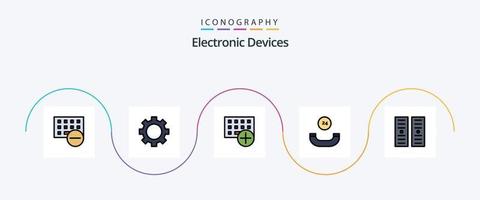 Devices Line Filled Flat 5 Icon Pack Including data center. call. technology. all time. gadget vector