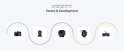 dispositivo y desarrollo glifo 5 5 icono paquete incluso teclado. educación. impresora. Temporizador. reloj vector