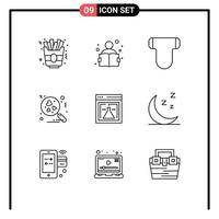 Group of 9 Outlines Signs and Symbols for web lab briefs flask love Editable Vector Design Elements